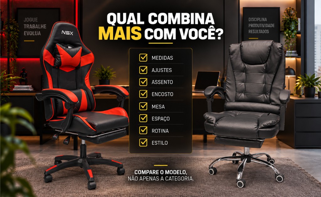 como escolher cadeira gamer ou presidente home office