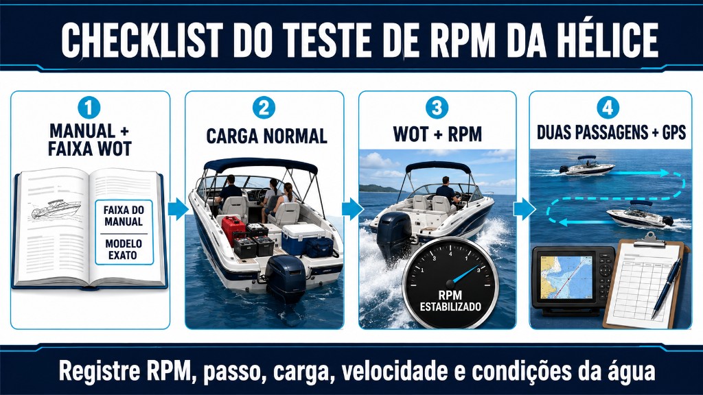Infogr&aacute;fico com o passo a passo do teste WOT para medir o RPM da h&eacute;lice