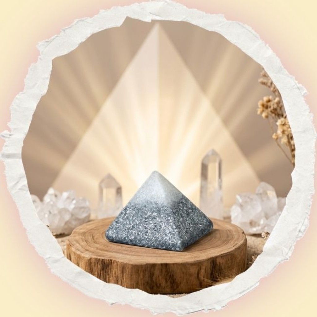 Pir&aacute;mide de orgonita inspirada en la geometr&iacute;a sagrada como s&iacute;mbolo de equilibrio, conexi&oacute;n y elevaci&oacute;n espiritual. 