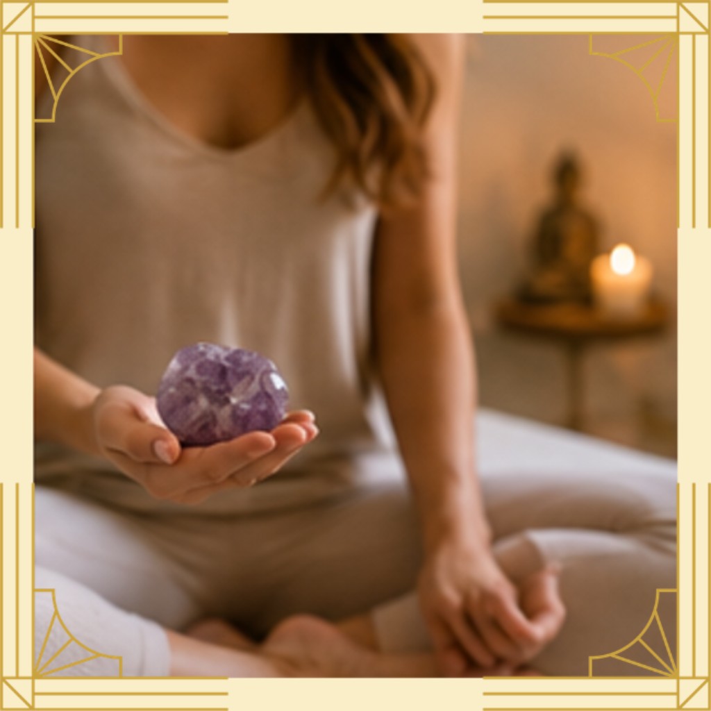 Amatista durante una meditaci&oacute;n para favorecer la calma y el equilibrio interior 