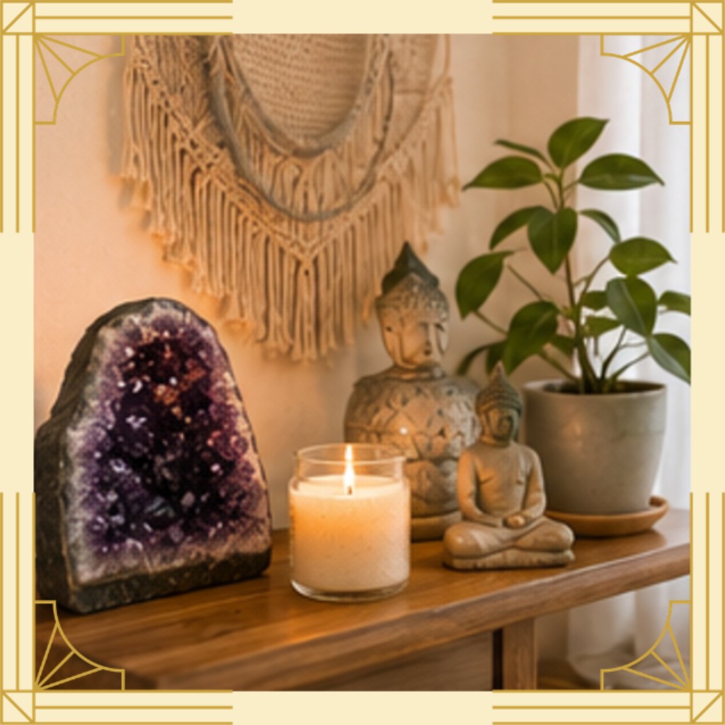 Amatista decorando un espacio de meditaci&oacute;n y bienestar con ambiente armonioso 