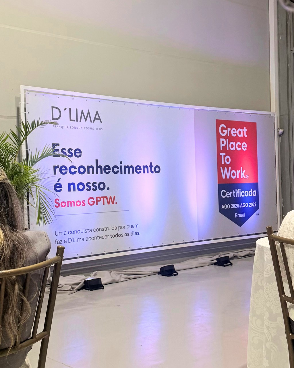 Banner de comunicação selo GPTW D'Lima Cosméticos