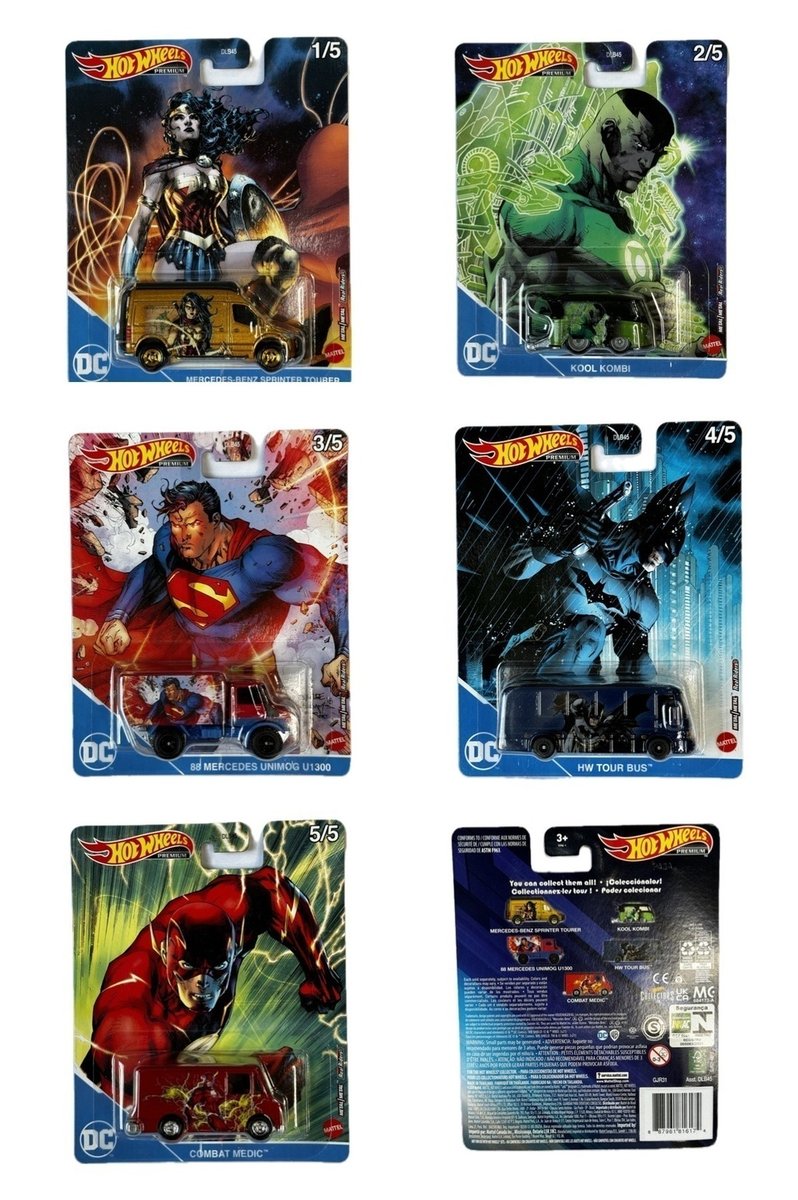 Conjunto Hot Wheels Premium Pop Culture com cinco miniaturas cardadas