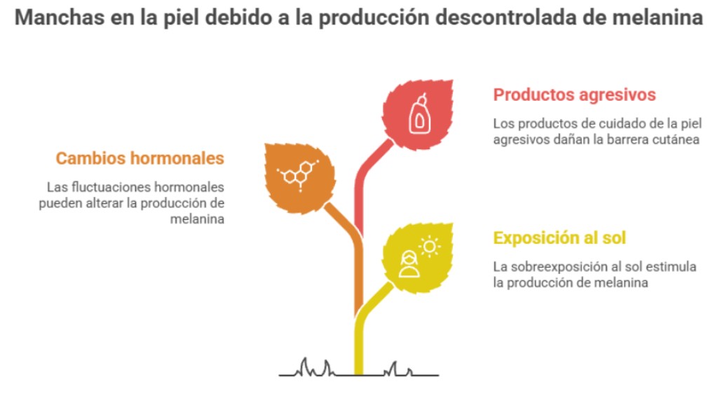 Manchas en la piel debido a la producci&oacute;n descontrolada de melanina