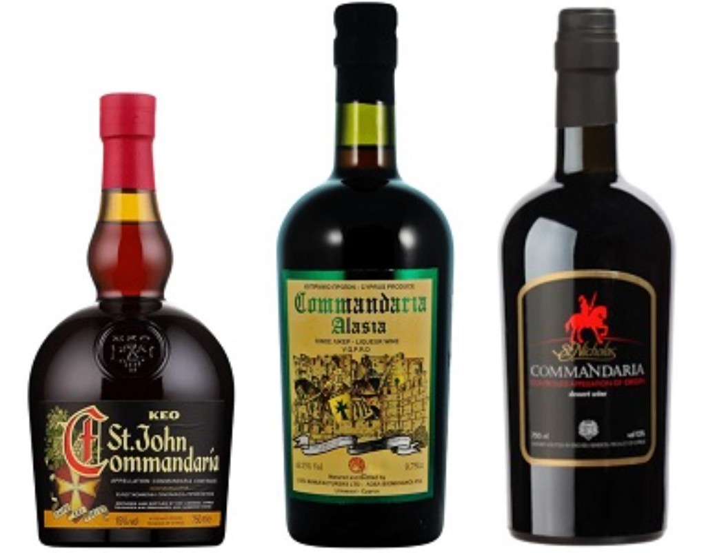 Algunas de las etiquetas de vinos denominaci&oacute;n Commandaria que pueden encontrarse en el mercado.