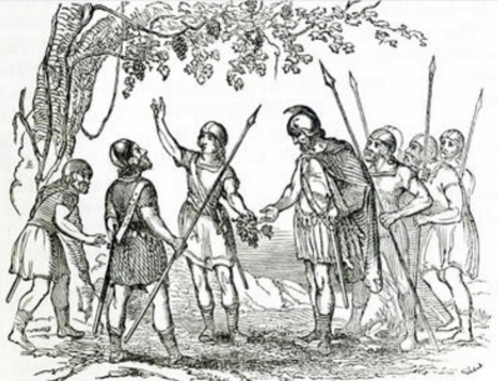 Leif Eriksson encuentra vides trepadas en los &aacute;rboles de Vinland.