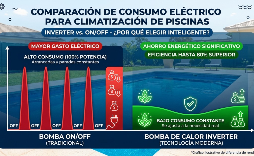 Grafico comparativo entre consumo de Bomba de Calor On/Off y Bomba de Calor inverter