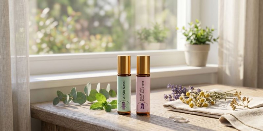 Blends de &oacute;leos essenciais Al&iacute;vio Nasal e Equil&iacute;brio Feminino da marca Alva