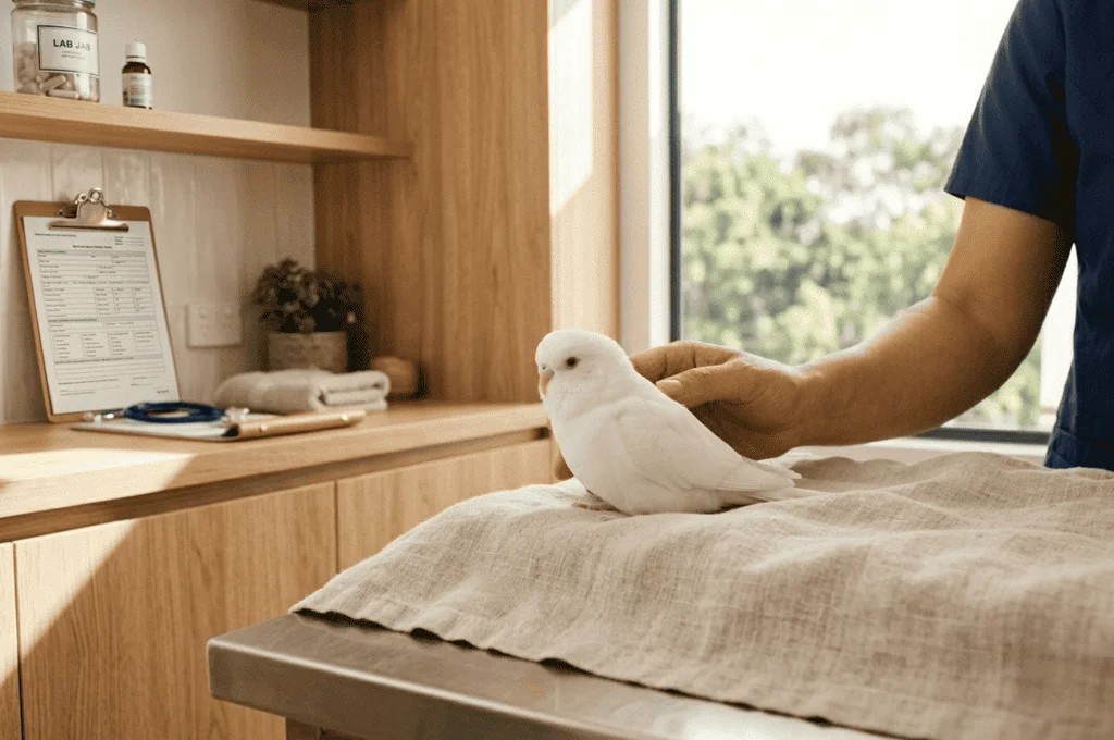 Visita al veterinario para chequeo de loros y periquitos