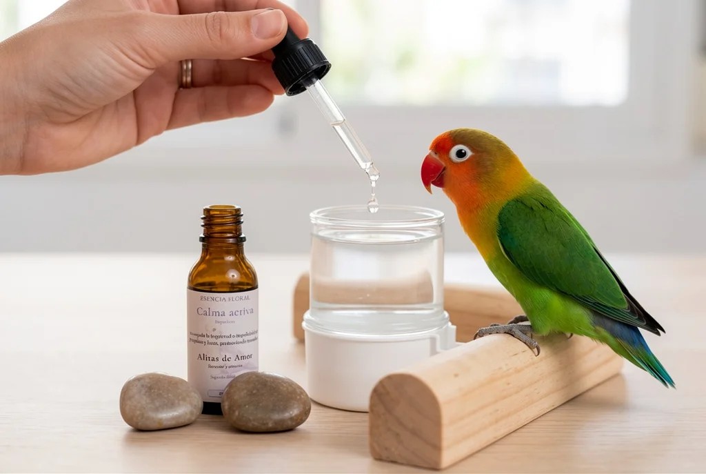 Esencias florales para loros, periquitos, agapornis, aportan calma, aceptación, armonía y bienestar emocional