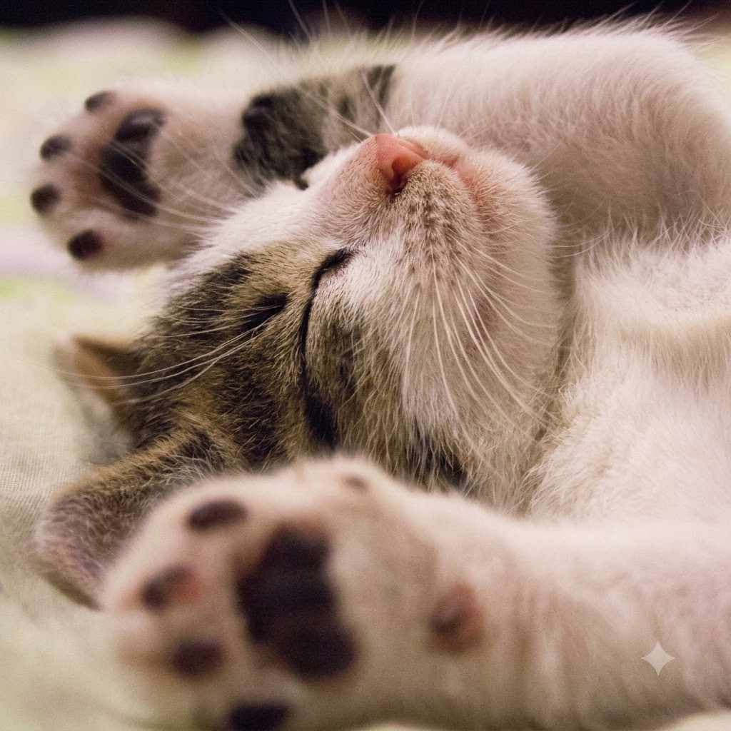 Gato descansando ap&oacute;s brincar em uma sala aconchegante