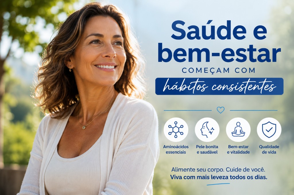 Sa&uacute;de bem-estar e rotina equilibrada com col&aacute;geno hidrolisado