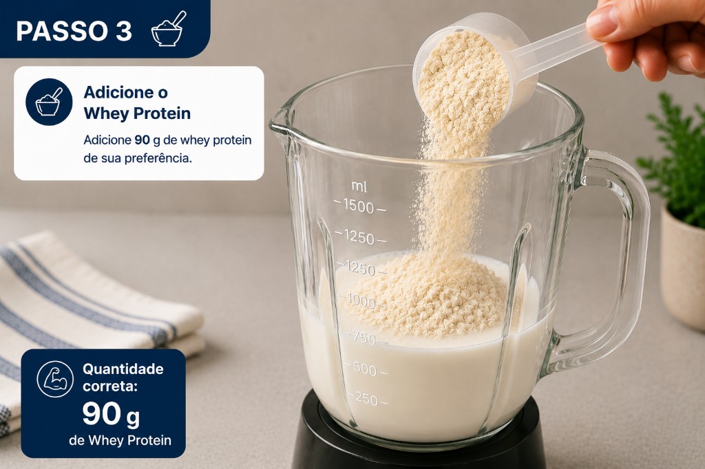 Passo 3 adicionar 90g de whey protein