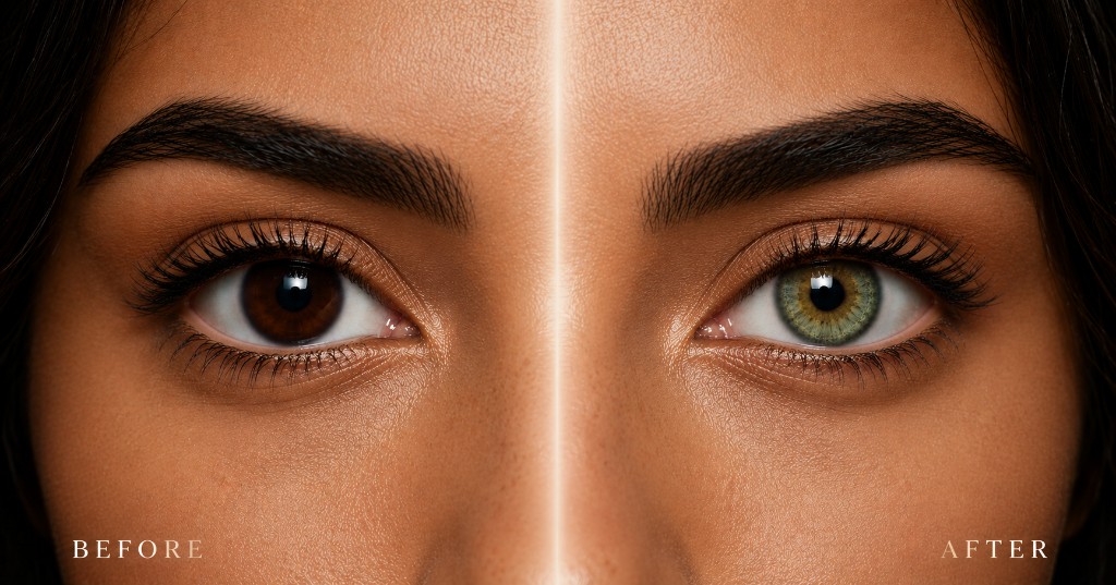 Green colored contact lenses for dark eyes