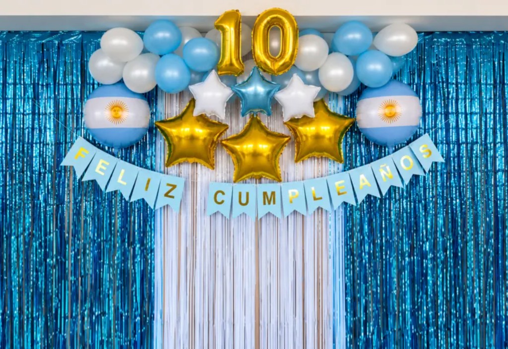 Decoraci&oacute;n de cumplea&ntilde;os de Argentina con bander&iacute;n de Feliz Cumplea&ntilde;os