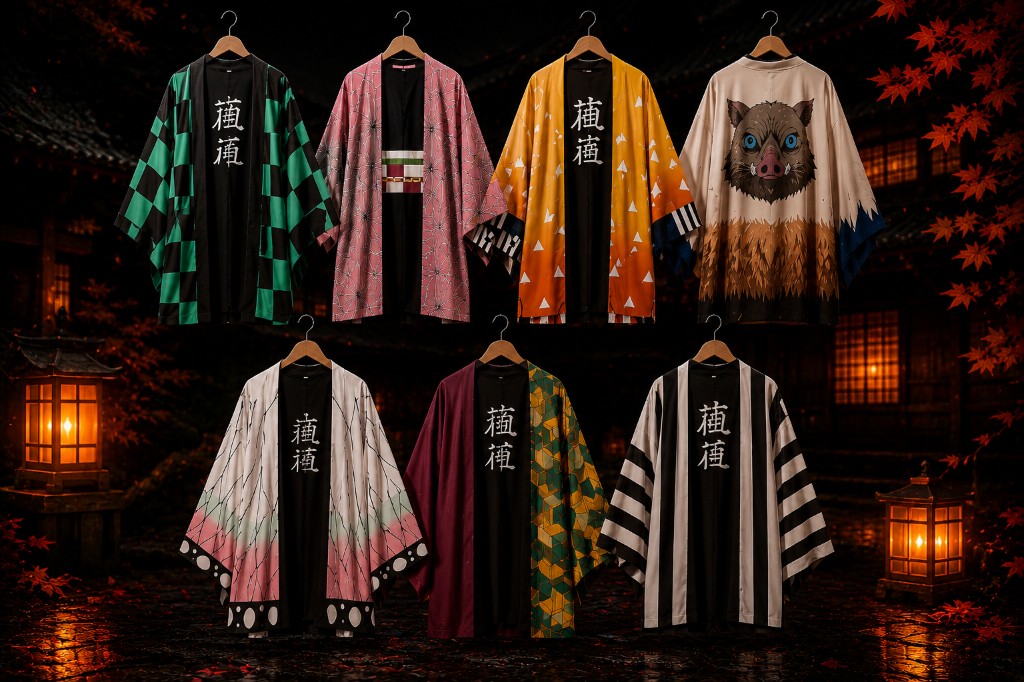 Kimonos de Demon Slayer inspirados en Tanjiro Nezuko Zenitsu e Inosuke