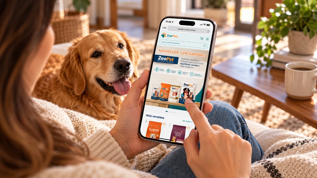 Tutor de Pet com cachorro e celular