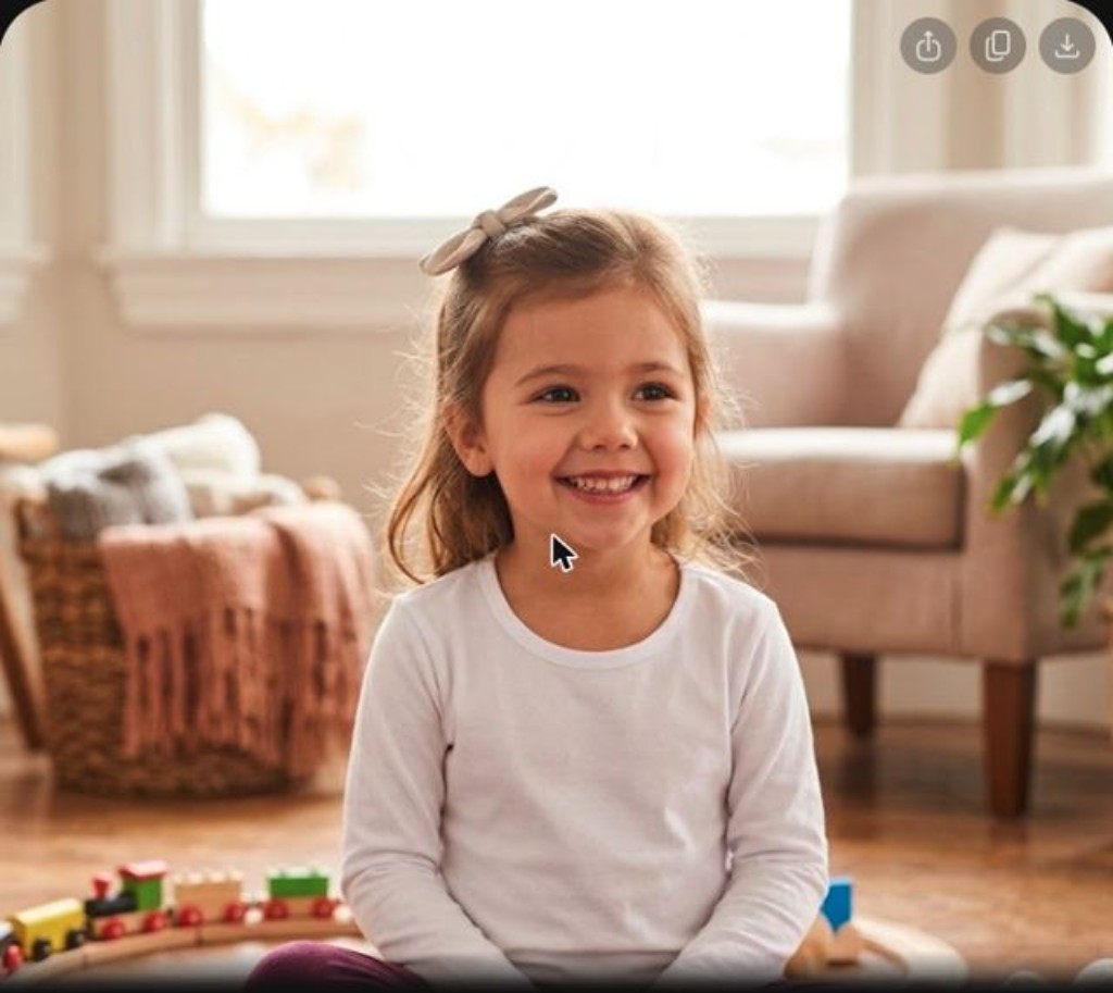 Menina vestindo legging molecotton amora e blusa branca brincando em casa