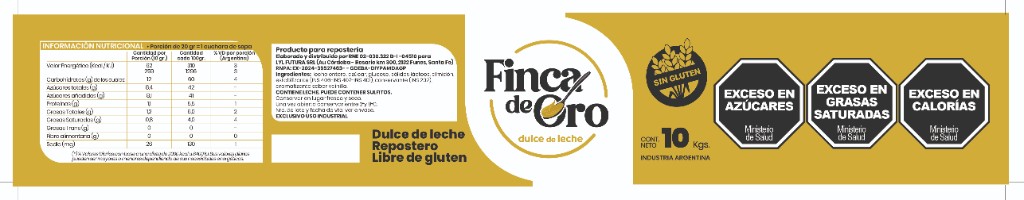 Informacion nutricional dulce de leche finca de oro