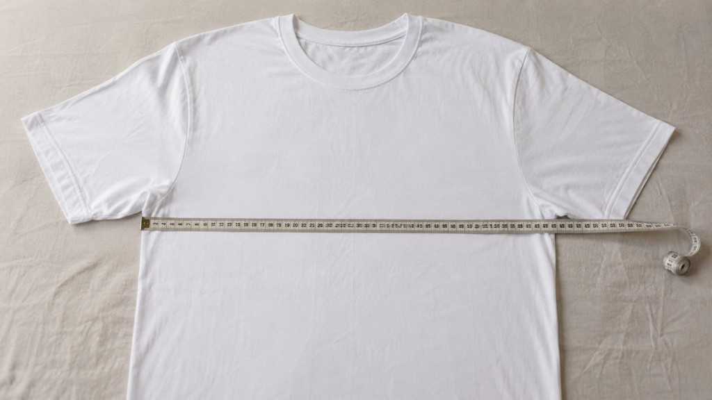 Remera blanca extendida con cinta métrica midiendo el ancho del pecho