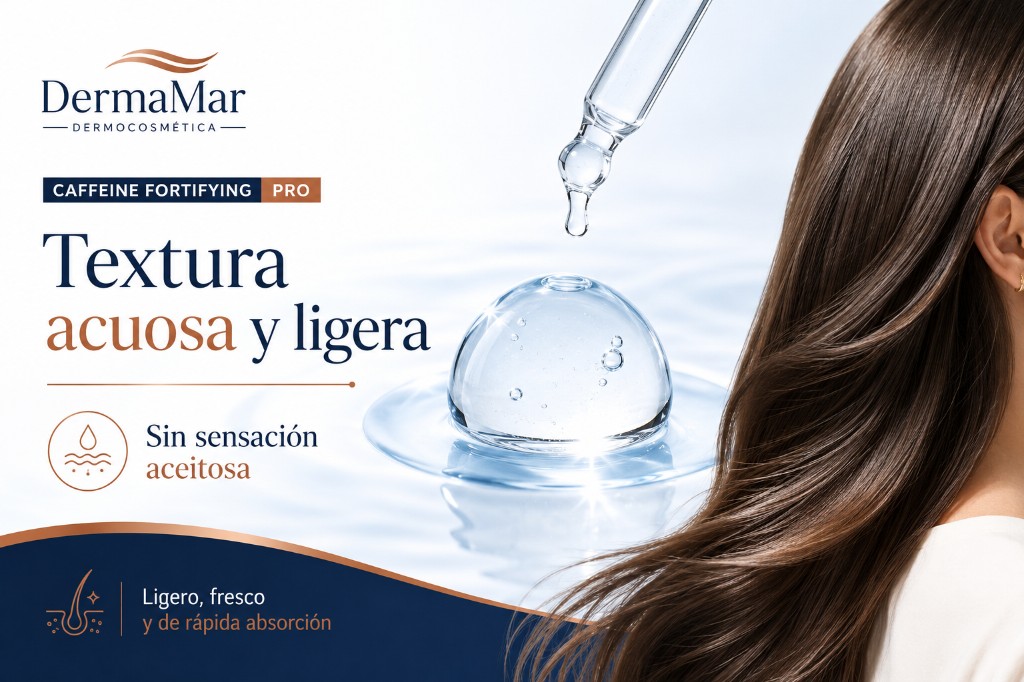 Conoce Caffeine Fortifying PRO: s&eacute;rum capilar terminado con cafe&iacute;na, niacinamida, pantenol y ecto&iacute;na, listo para envasar.
