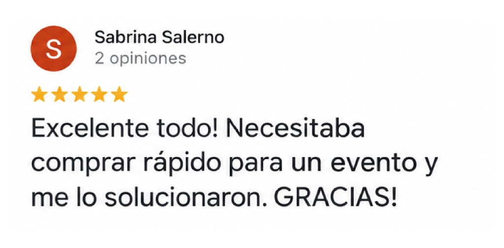Reseña de Sabrina Salerno: necesitaba comprar rápido para un evento y Javinilos se lo resolvió