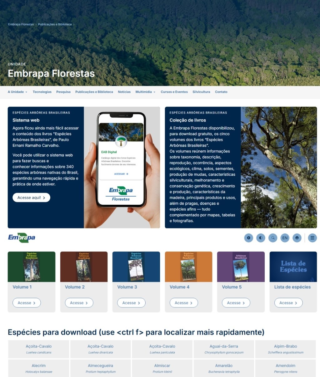 site coleção espécies arbóreas brasileiras Embrapa