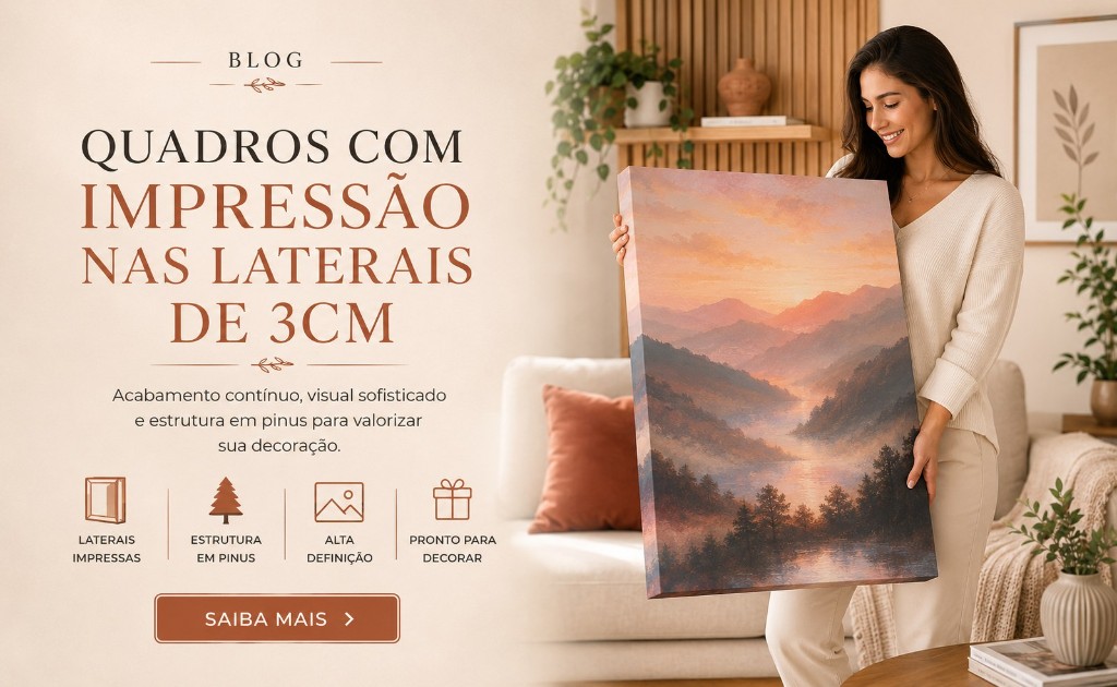 Quadros modernos com impress&atilde;o nas laterais usados na decora&ccedil;&atilde;o