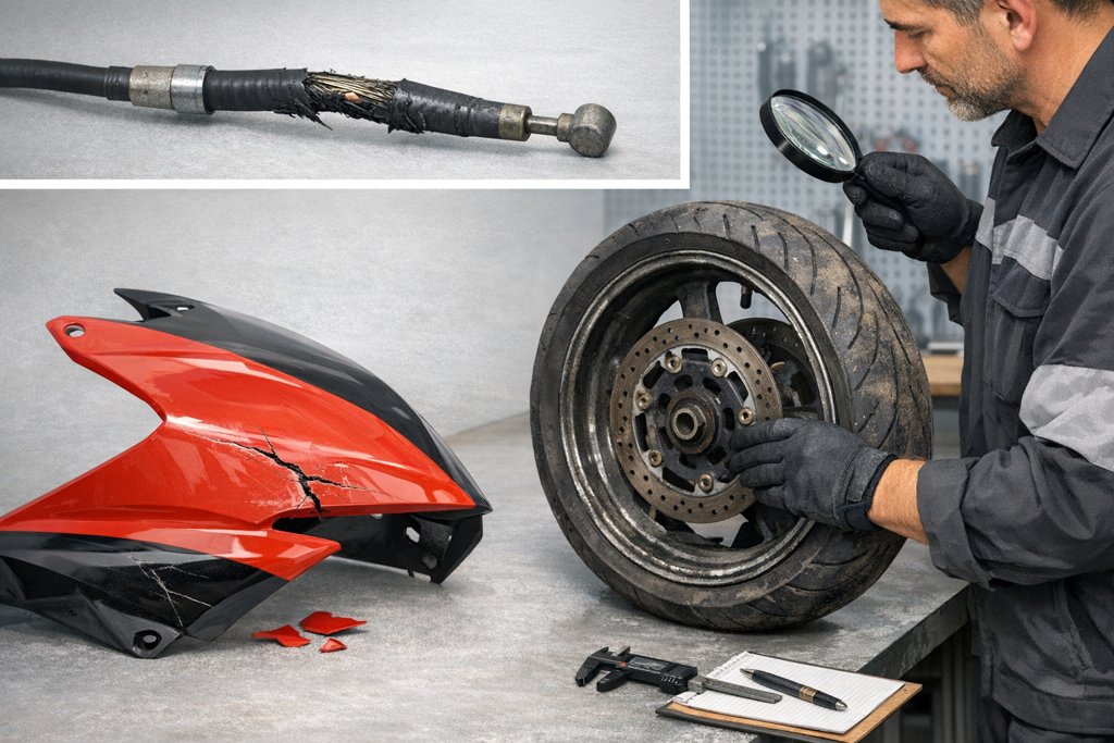 Ilustração: O que significa avaria no anúncio de peça usada de moto: como entender a condição e quando exigir avaliação profissional