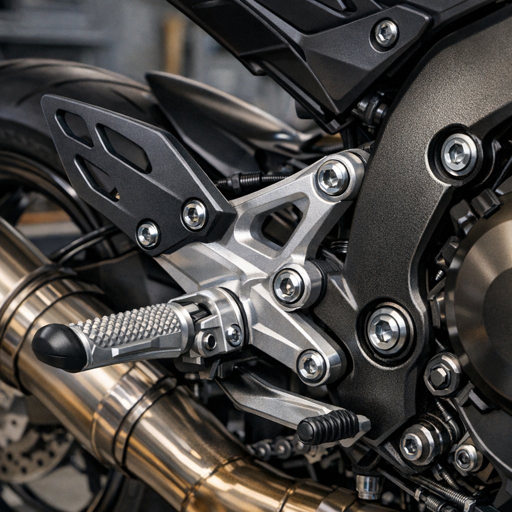 Ilustração: Pedaleira traseira da Yamaha YZF R6 usada: como identificar lado, conjunto e pontos de fixação antes de comprar