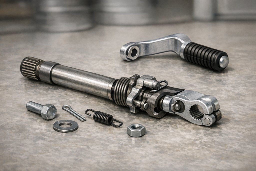 Ilustração: Eixo seletor de câmbio da Yamaha MT-03 2019 usada: como identificar a peça e o que confirmar antes de comprar