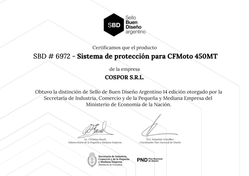 Certificado Sello de Buen Diseño Argentino SBD 6972 - Cospor