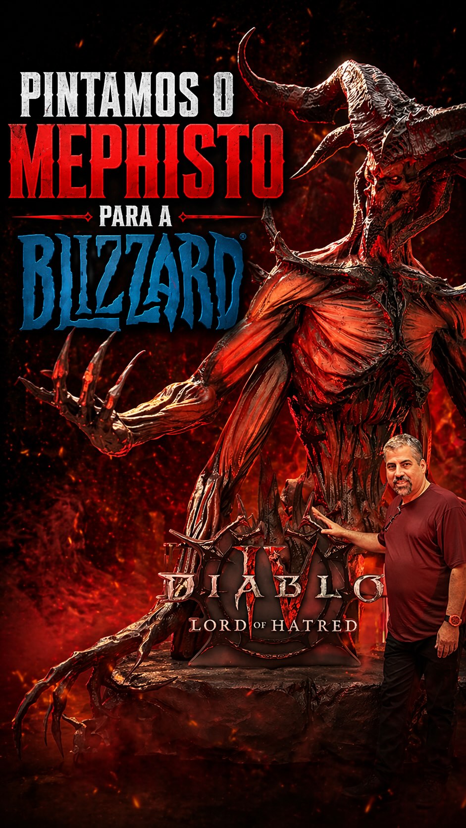 Mephisto de Diablo IV pintado ao vivo por Jaime Trindade no lançamento da Blizzard