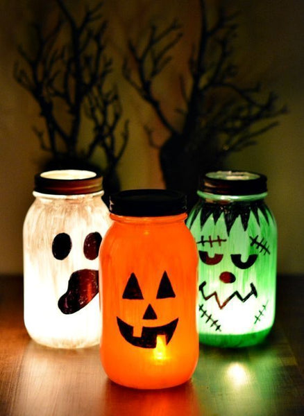 Decoração simples de Halloween com vidro 