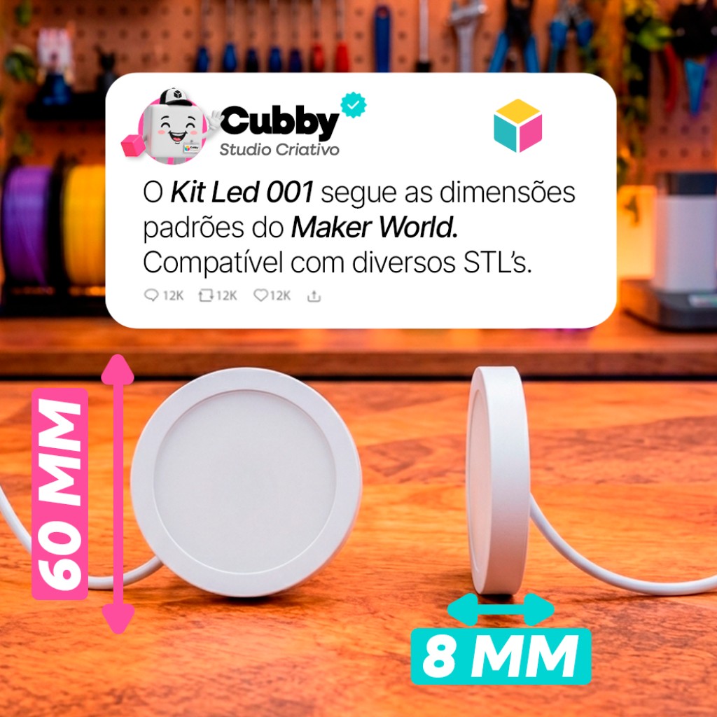Kit LED 001 da Cubby Studio com módulo LED e cabo USB