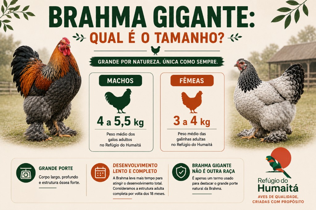 tamanho da galinha e galo brahma