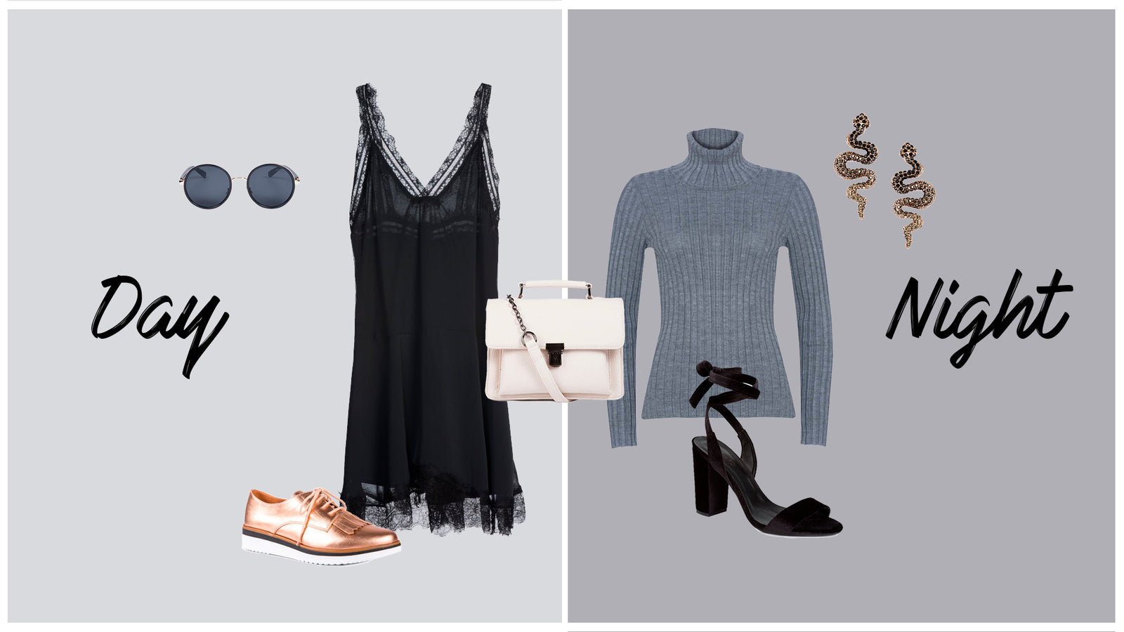 Look versátil para o dia e para a noite com roupas estilosas e seguindo as tendências atuais. 