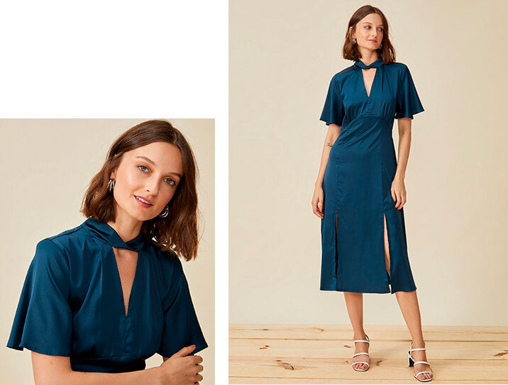 PRODUTO:  vestido midi gola torcida .