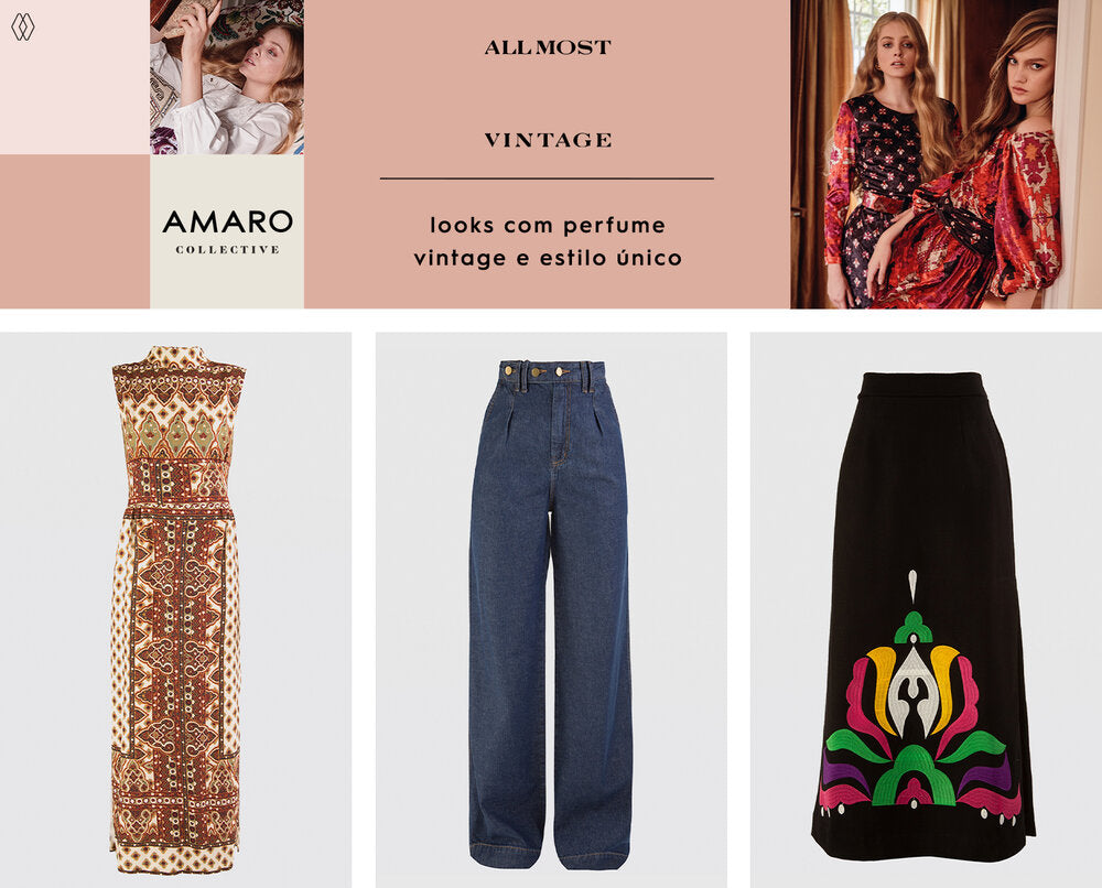 PRODUTOS:  Allmost Vintage vestido paisley ,  Allmost Vintage calça jeans navarro ,  Allmost Vintage saia navarro.