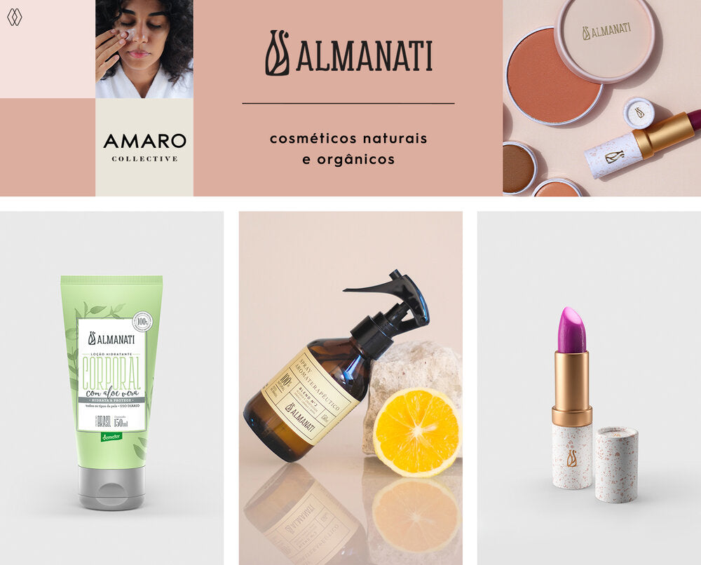 PRODUTOS:  Almanati loção hidratante corporal 150 ml ,  Almanati spray aromaterapêutico 150 ml,   Almanati balm labial 4 g.