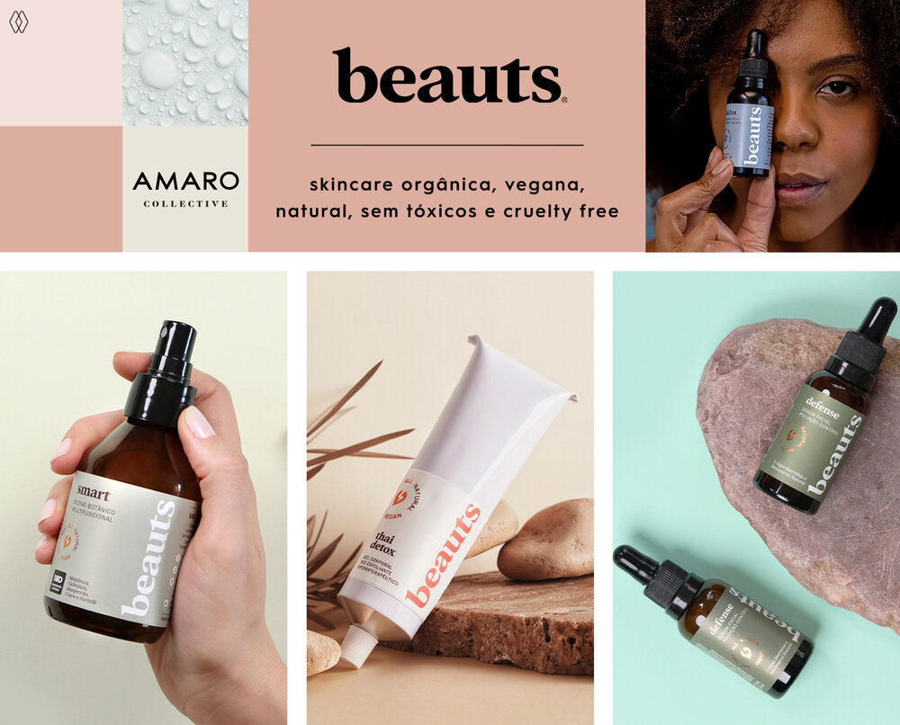 PRODUTOS:  Beauts smart green water multifuncional 120 ml,   Beauts thai detox gel corporal bioesfoliante aromaterapêutico,   Beauts defense sérum facial antioxidante e antipoluição.