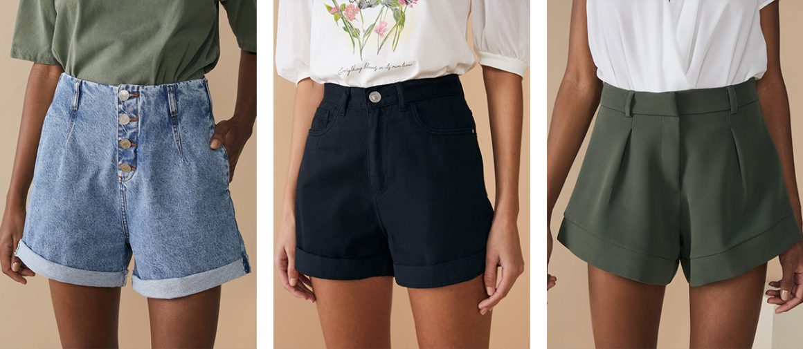 Shorts jeans de cintura alta e shorts de alfaiataria de cintura alta 