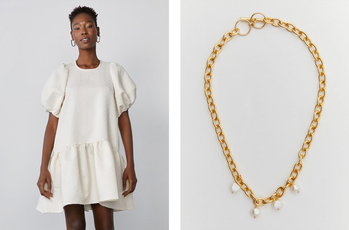 Look vestido com colar de corrente