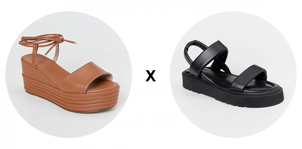 Sandália plataforma e sandália flatform