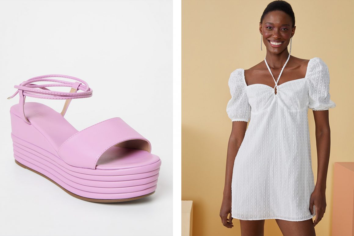 Look com sandália plataforma amarração