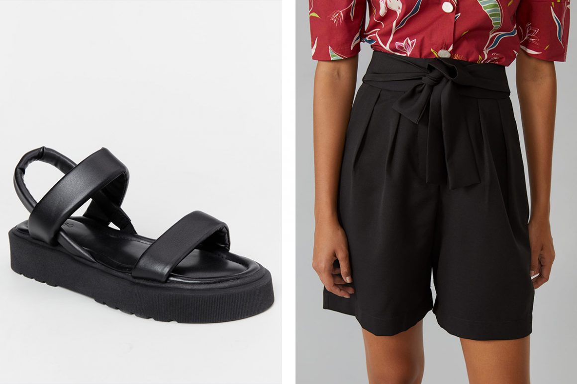 Look com sandália flatform preta