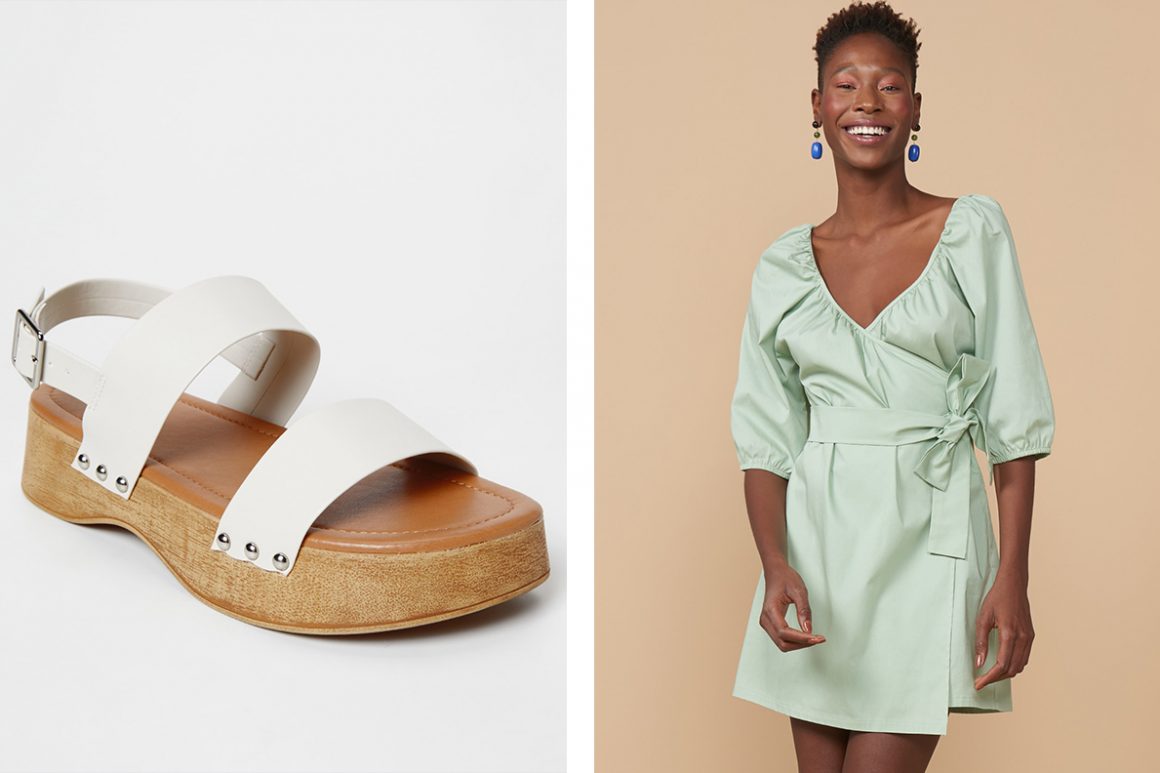 Look com sandália clog branca