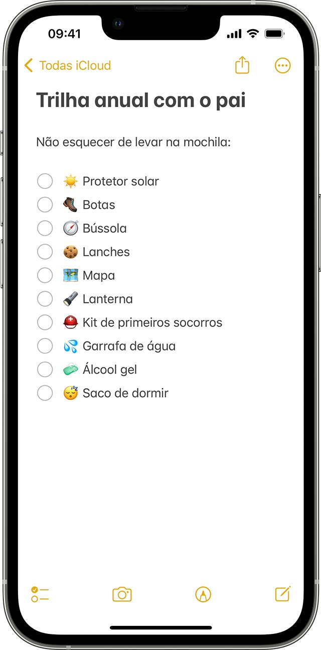 Criar uma checklist com o app Notas - Suporte da Apple (BR)