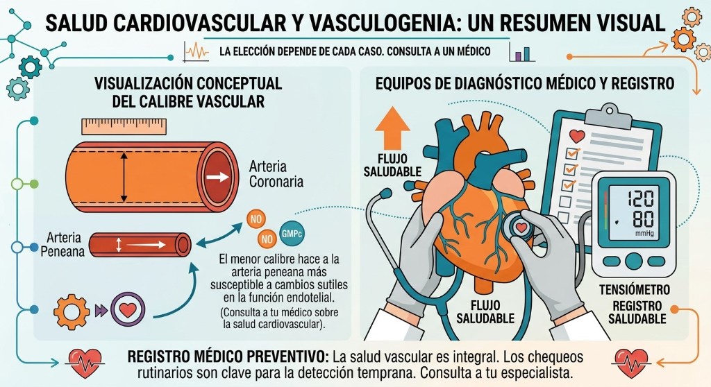 Ilustraci&oacute;n que relaciona la disfunci&oacute;n er&eacute;ctil con la salud cardiovascular y el di&aacute;metro de las arterias