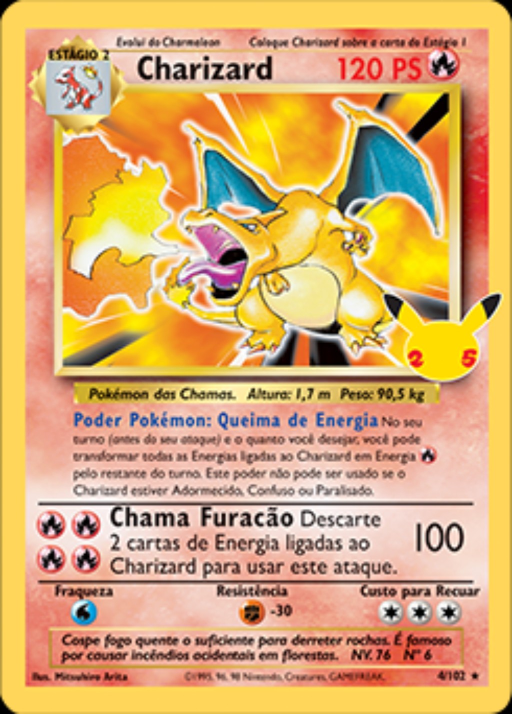 Carta Pok&eacute;mon original de Charizard em portugu&ecirc;s
